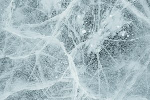 A sheet of cracked clear ice